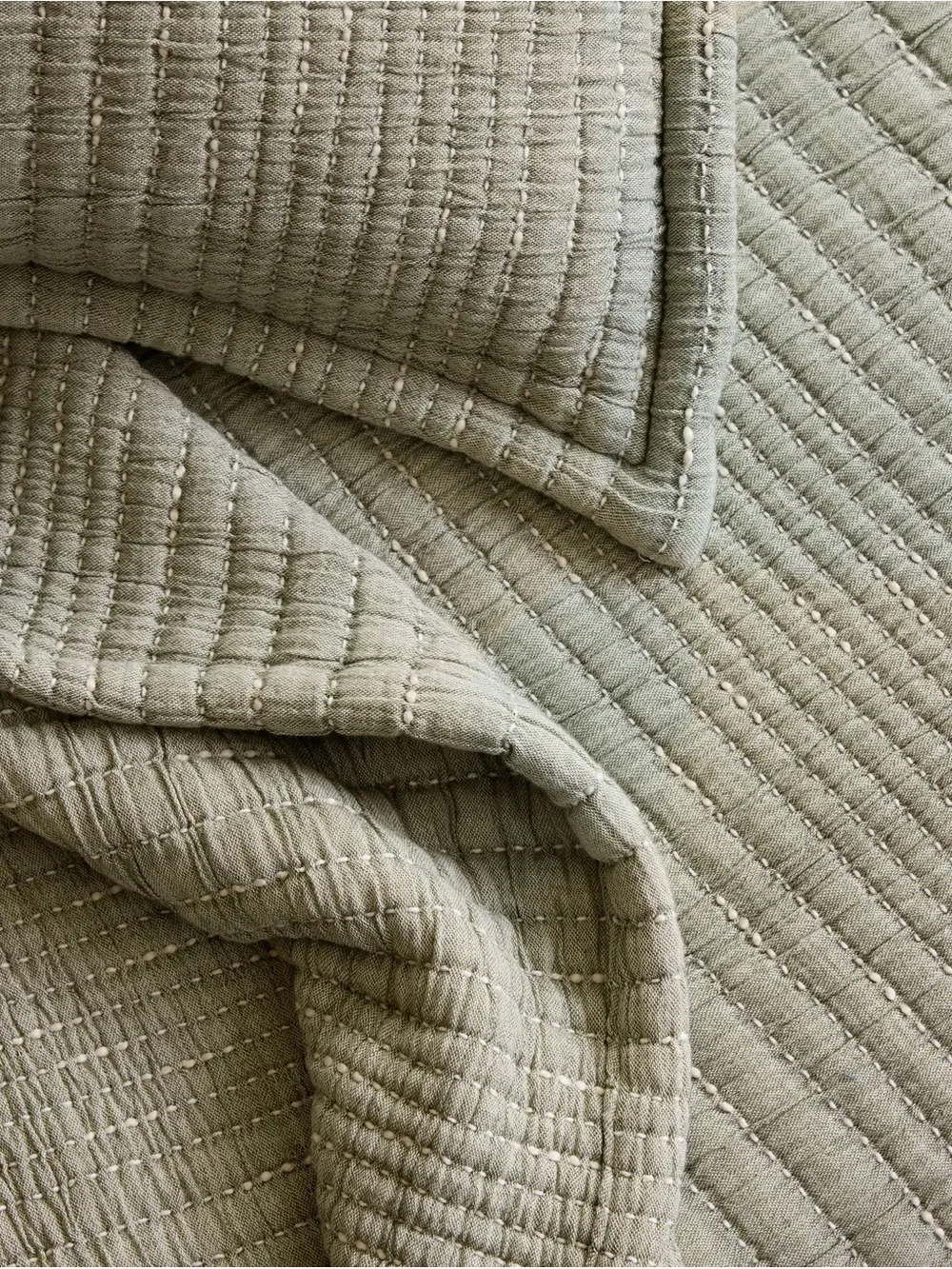 Organic Cotton Channel Stitch Coverlet With Sham Set